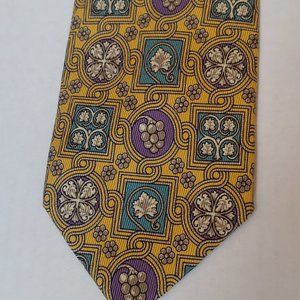 Valentino 100% Silk Patterned Necktie, Subtle Yellow with Purple and Teal